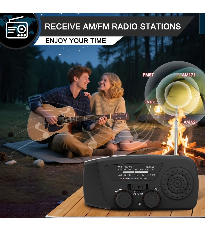 Solar Powered Emergency Radio 2000mAh Power Bank AM FM NOAA Weather Portable Darkgreen - Image 4