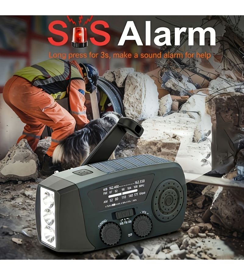 Solar Powered Emergency Radio 2000mAh Power Bank AM FM NOAA Weather Portable Darkgreen - Image 5