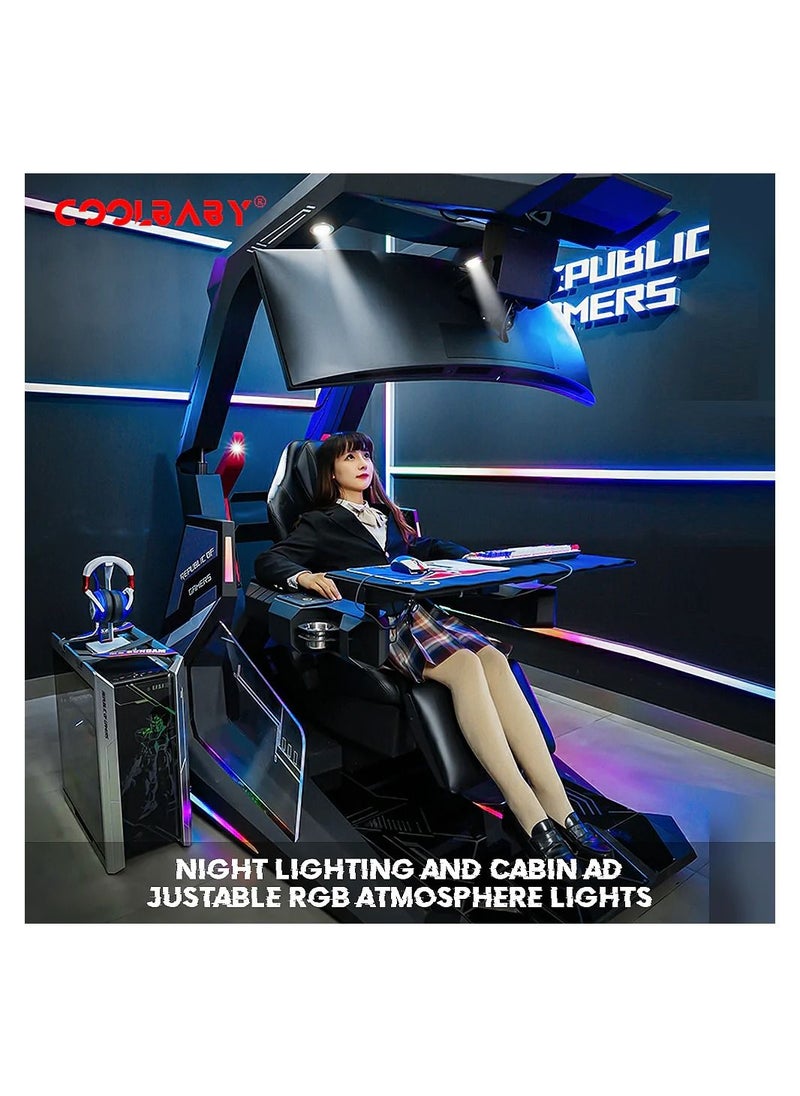 Cool Baby - Zero Gravity Reclining Gaming Workstation Game Chair Ergonomic Gaming Chair With Heat And Massage With 3 Monitors Computer - Image 1