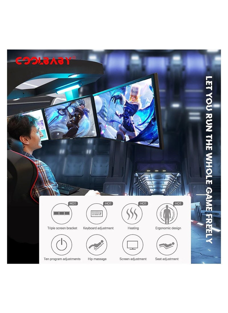 Cool Baby - Zero Gravity Reclining Gaming Workstation Game Chair Ergonomic Gaming Chair With Heat And Massage With 3 Monitors Computer - Image 1