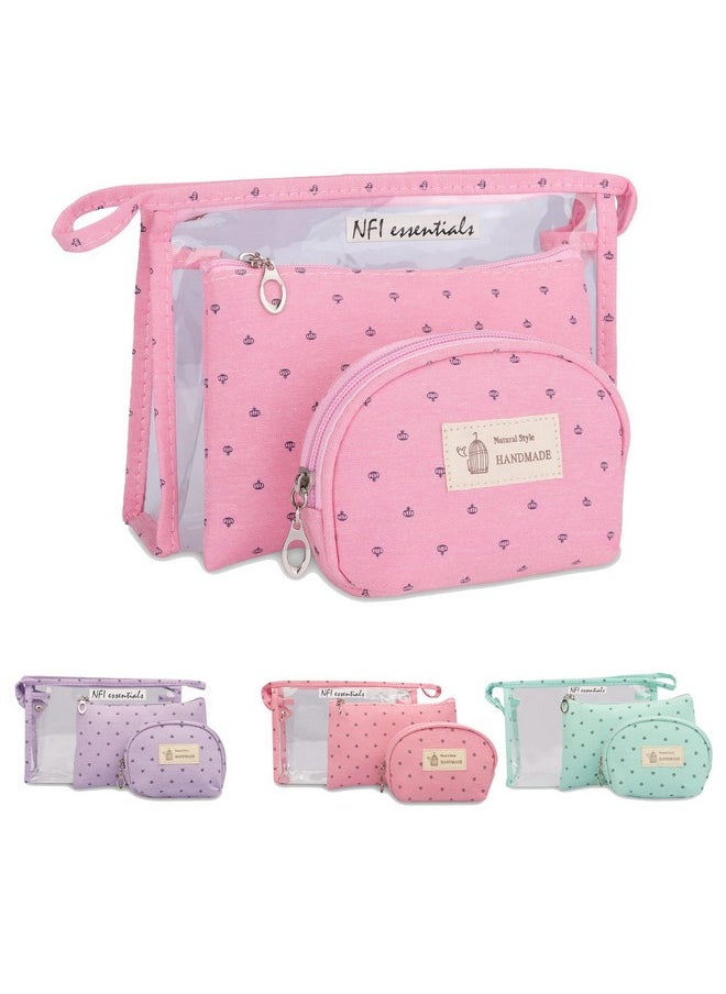 NFI essentials NFI essentials 3 Pcs. Cosmetic Pouch Makeup Pouch Vanity Bag Travel Organizer Toiletry Pouch for Women Zippered Pouch Set, Large, Medium, Small Makeup Bag  - Image 1