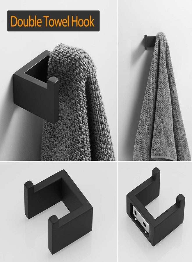 BESy 4 Piece Bathroom Accessories Set (24'' Towel Bar, Hand Towel Holder Towel Rack, Toilet Paper Holder, Double Towel Hooks), Wall Mounted Bath Hardware Fixtures Set, Stainless Steel/Matte Black - Image 5