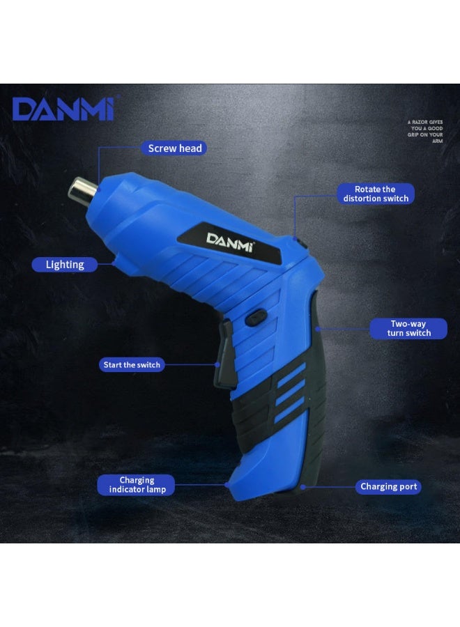 DANMI Lithium Cordless Screwdriver Set with Bits - Industrial Grade (Art: 401812) - Blue/Black - Image 3