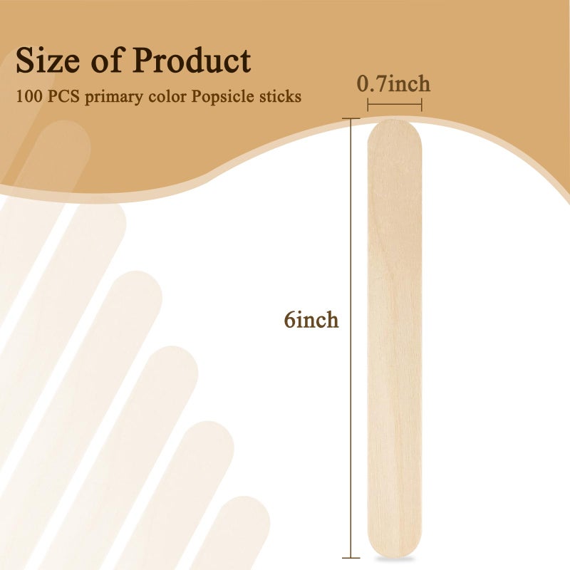 KTOJOY 100Pcs Jumbo Wooden Craft Sticks Popsicle Stick 6” Long x 3/4”Wide Treat Ice Pop for DIY Crafts，Home Art Projects, Classroom Supplies - Image 2