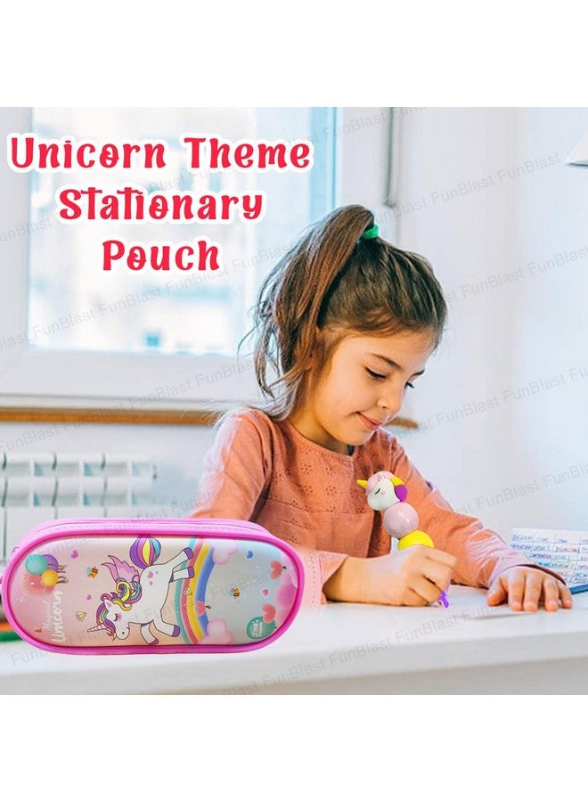 فنبلاست حقائب قماشية من فن بلاست بتصميم يونيكورن، سلسلة مفاتيح بتصميم يونيكورن، أقلام تحديد بتصميم يونيكورن للبنات، مجموعة أدوات مكتبية كاواي للبنات، أدوات مكتبية أنيقة لطلاب المدارس والجامعات (وردي) - Image 4