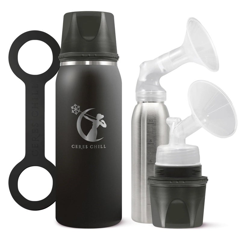 CERES CHILL CERES CHILL OG Breastmilk Chiller Reusable Storage Container Up to 34 oz Bottle Cooler Keeps Milk at Safe Temperatures for Up to 20 Hours Connects wMost Pumps Black