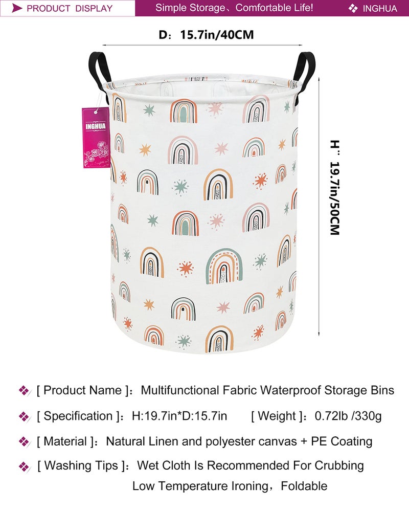 INGHUA Laundry Hamper Large Canvas Fabric Lightweight Storage Basket/Toy Organizer/Dirty Clothes Collapsible Waterproof for College Dorms, Boys and Girls Bedroom,Bathroom(Star Rainbow) - Image 2