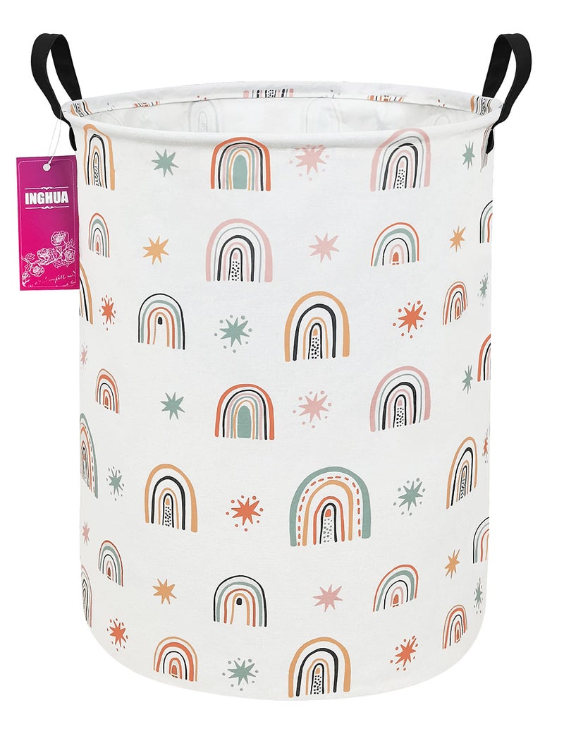 INGHUA Laundry Hamper Large Canvas Fabric Lightweight Storage Basket/Toy Organizer/Dirty Clothes Collapsible Waterproof for College Dorms, Boys and Girls Bedroom,Bathroom(Star Rainbow) - Image 1