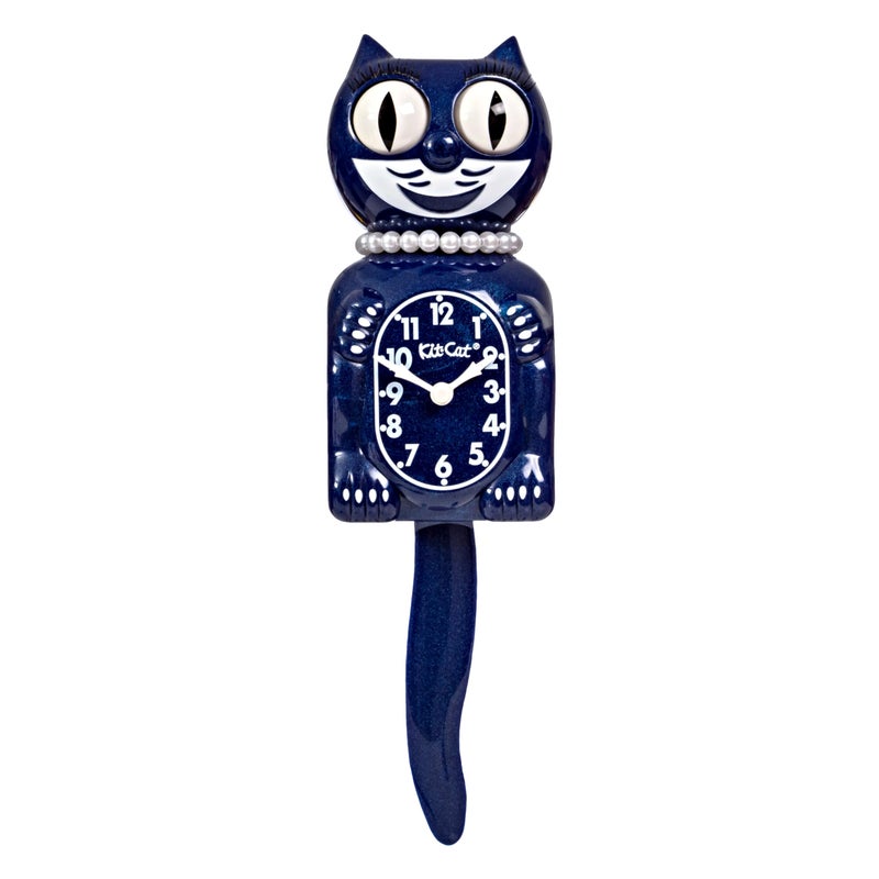 Kit Cat Klock KitCat Klock Limited Edition Galaxy Blue with Pearl Necklace  Eyelashes  Cat Clock Moving Eyes and Tail Battery Operated Wall Clock Made in USA