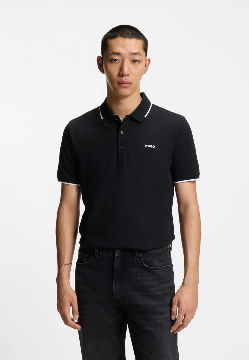 HUGO Stretch-cotton slim-fit polo shirt with contrast trims