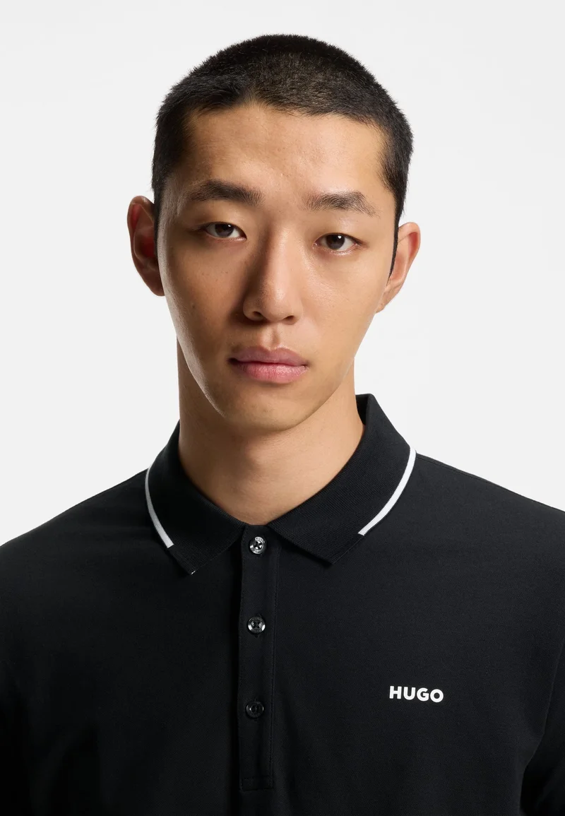HUGO Black Stretch-cotton slim-fit polo shirt with contrast trims for Men | Best Price UAE