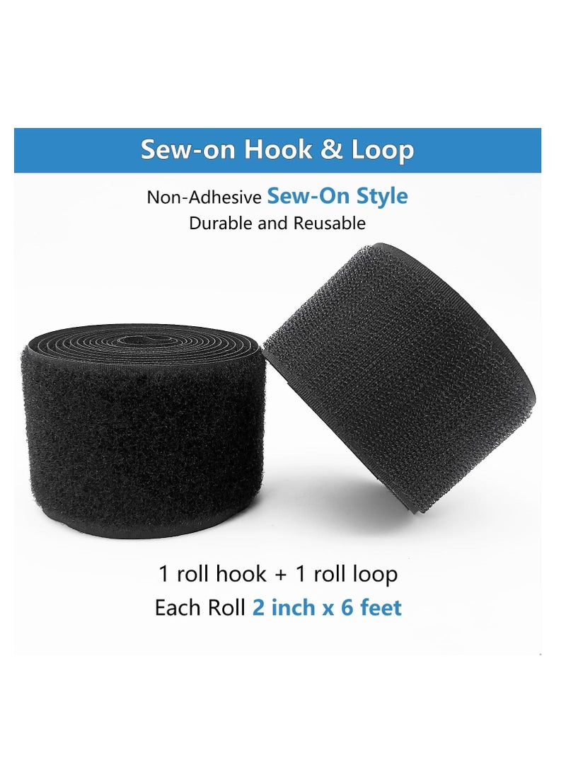 Hook and Loop Strips, 2 Inch Wide, Easy to Sew, Excellent Grip,Adhesive, Interlocking Tape, Tape for Clothing Sewing Crafts DIY Projects, Each Roll 2'' x 6', Black - Image 2