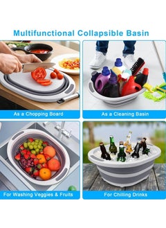 SYOSI Collapsible Wash Basin, Dish Tub Sink Basin Folding Dish Pans for Kitchen Sink, 7.5L 2-in-1 Dishpan Cutting Board, Portable Sink Dish Basin for Camping Washing Bin  - Image 3