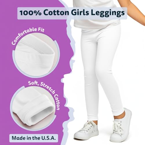 City Threads Made in USA Girls Leggings 100% Cotton for School Uniform Sports Coverage or Play Perfect for Sensitive Skin or SPD Sensory Friendly Clothing, White, 7 - Image 3