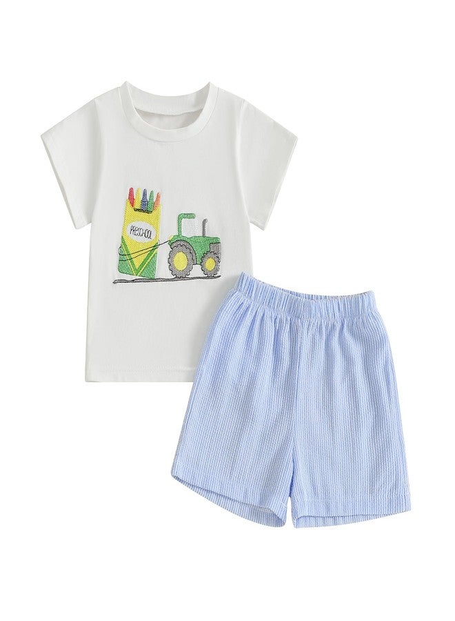 Mobbdow Back to School Toddler Baby Boy Outfit Embroidery T Shirt and Shorts Set First Day of Preschool Kindergarten Clothes (I-White, 2-3T) - Image 1