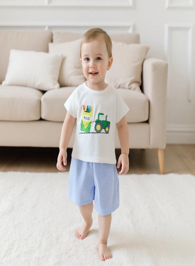 Mobbdow Back to School Toddler Baby Boy Outfit Embroidery T Shirt and Shorts Set First Day of Preschool Kindergarten Clothes (I-White, 2-3T) - Image 2