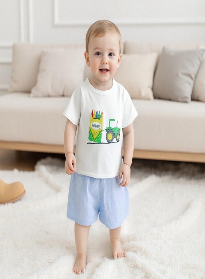 Mobbdow Back to School Toddler Baby Boy Outfit Embroidery T Shirt and Shorts Set First Day of Preschool Kindergarten Clothes (I-White, 2-3T) - Image 4
