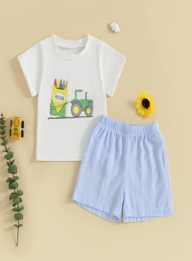 Mobbdow Back to School Toddler Baby Boy Outfit Embroidery T Shirt and Shorts Set First Day of Preschool Kindergarten Clothes (I-White, 2-3T) - Image 5