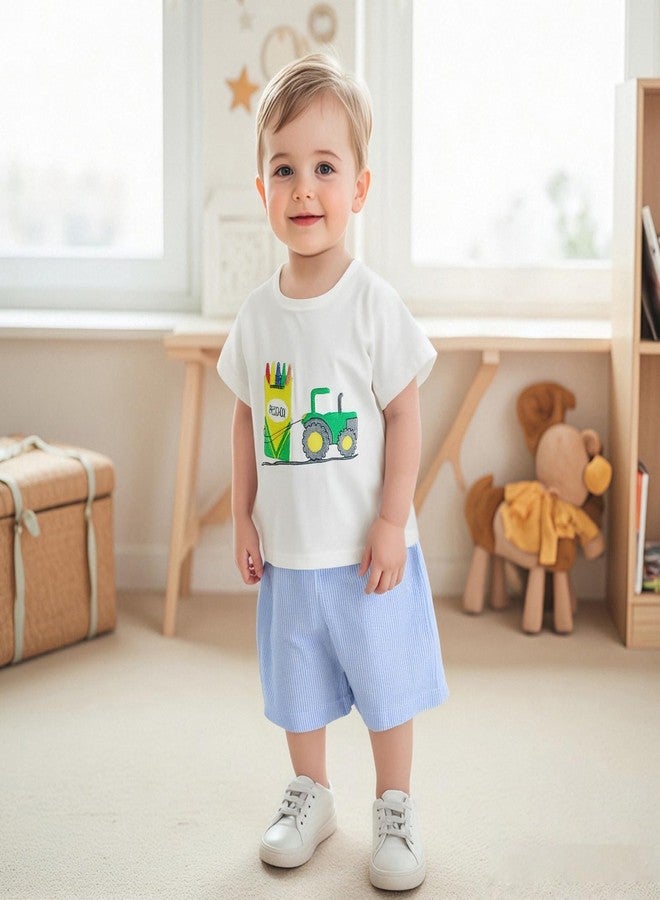 Mobbdow Back to School Toddler Baby Boy Outfit Embroidery T Shirt and Shorts Set First Day of Preschool Kindergarten Clothes (I-White, 2-3T) - Image 3