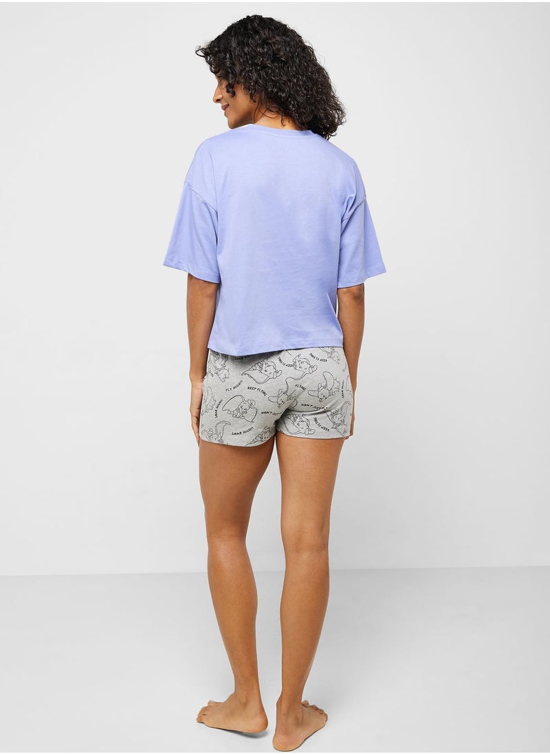 Disney - Crew Neck Graphic T-Shirt & Pyjama Shorts - Image 1