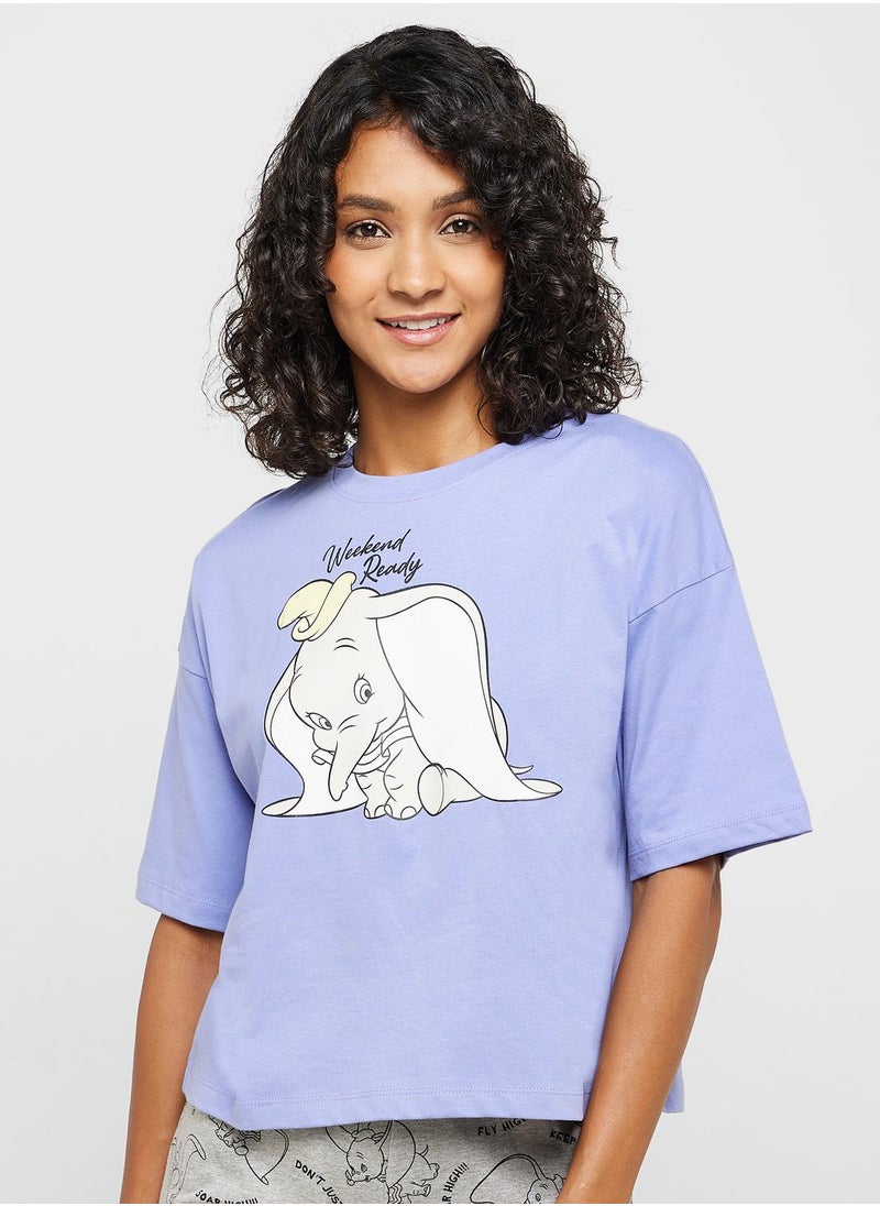Disney - Crew Neck Graphic T-Shirt & Pyjama Shorts - Image 1