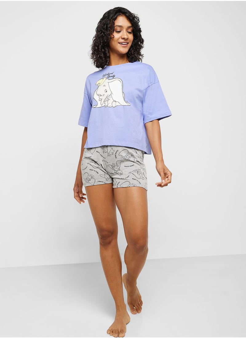 Disney - Crew Neck Graphic T-Shirt & Pyjama Shorts - Image 1