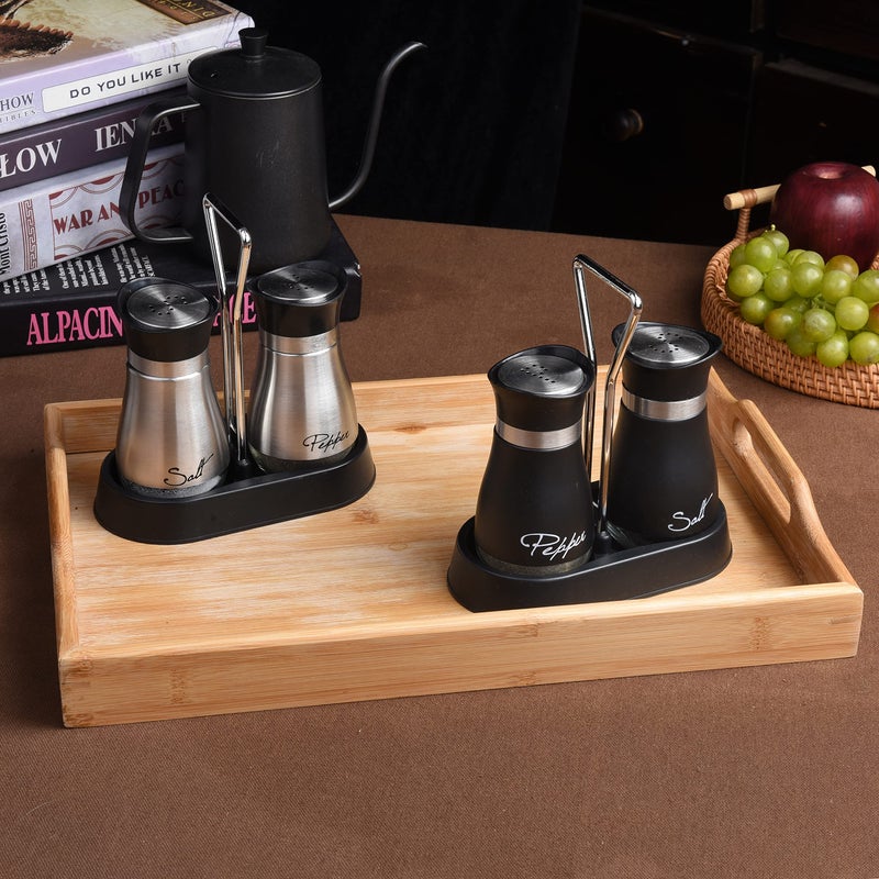 Wartter 2 PCS - Stainless Steel and Glass Salt and Pepper Shaker Sets with Holder (BLACK) - Image 5