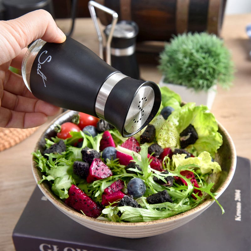 Wartter 2 PCS - Stainless Steel and Glass Salt and Pepper Shaker Sets with Holder (BLACK) - Image 2
