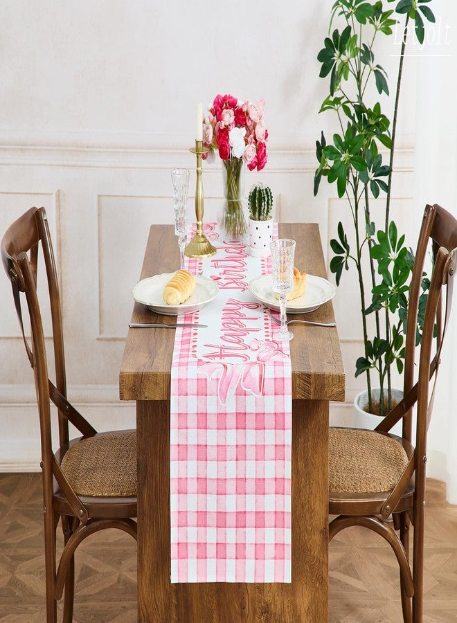 Letjolt Happy Birthday Table Runner 72 Inches Birthday Party Sign Birth Day Buffalo Check Table Decorations, Pink - Image 5