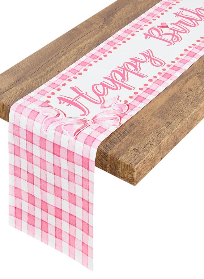 Letjolt Happy Birthday Table Runner 72 Inches Birthday Party Sign Birth Day Buffalo Check Table Decorations, Pink - Image 1