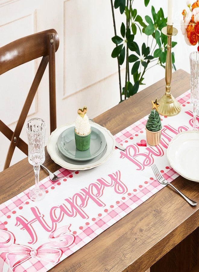 Letjolt Happy Birthday Table Runner 72 Inches Birthday Party Sign Birth Day Buffalo Check Table Decorations, Pink - Image 3