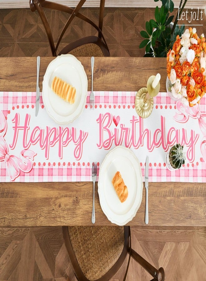 Letjolt Happy Birthday Table Runner 72 Inches Birthday Party Sign Birth Day Buffalo Check Table Decorations, Pink - Image 2