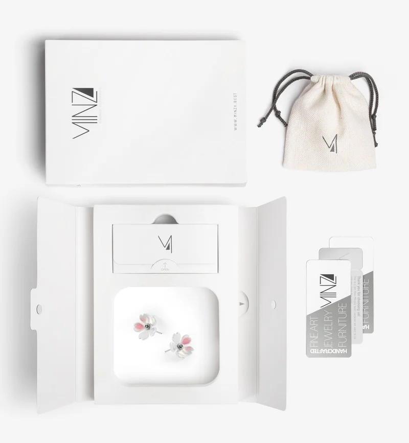 Minza  Minza “Garden” Women’s Silver Earrings, Sterling Silver 925 & Natural Shell Flower, Stud Earrings for Women, Minimalist Handmade Jewelry for Casual & Special Occasion. for Women | Best Price UAE