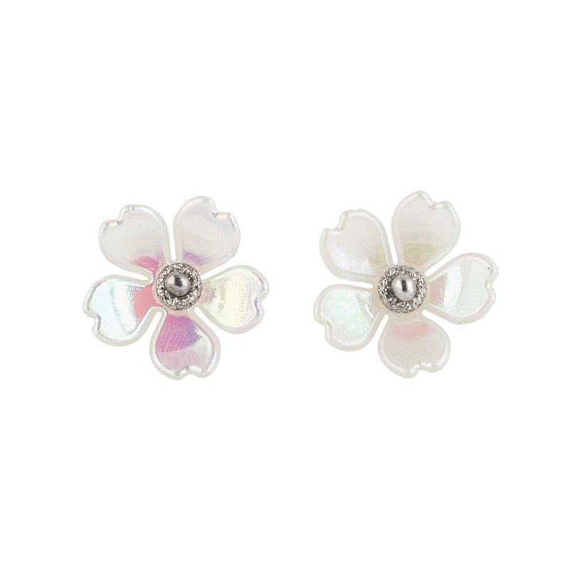 Minza “Garden” Women’s Silver Earrings, Sterling Silver 925 & Natural Shell Flower, Stud Earrings for Women, Minimalist Handmade Jewelry for Casual & Special Occasion. - Image 2