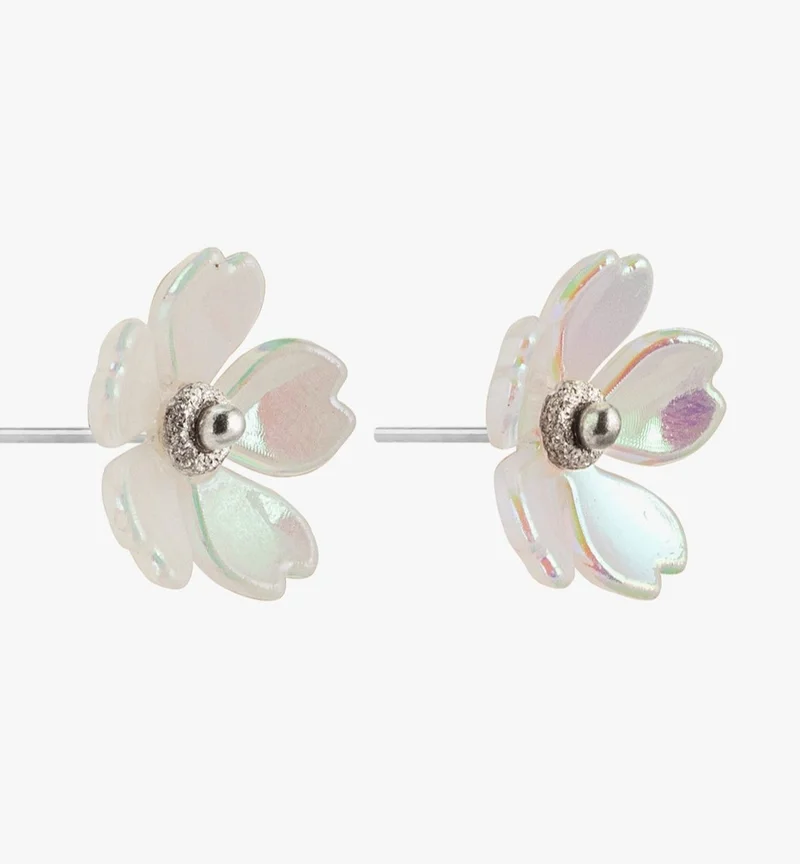 Minza  Minza “Garden” Women’s Silver Earrings, Sterling Silver 925 & Natural Shell Flower, Stud Earrings for Women, Minimalist Handmade Jewelry for Casual & Special Occasion. for Women | Best Price UAE