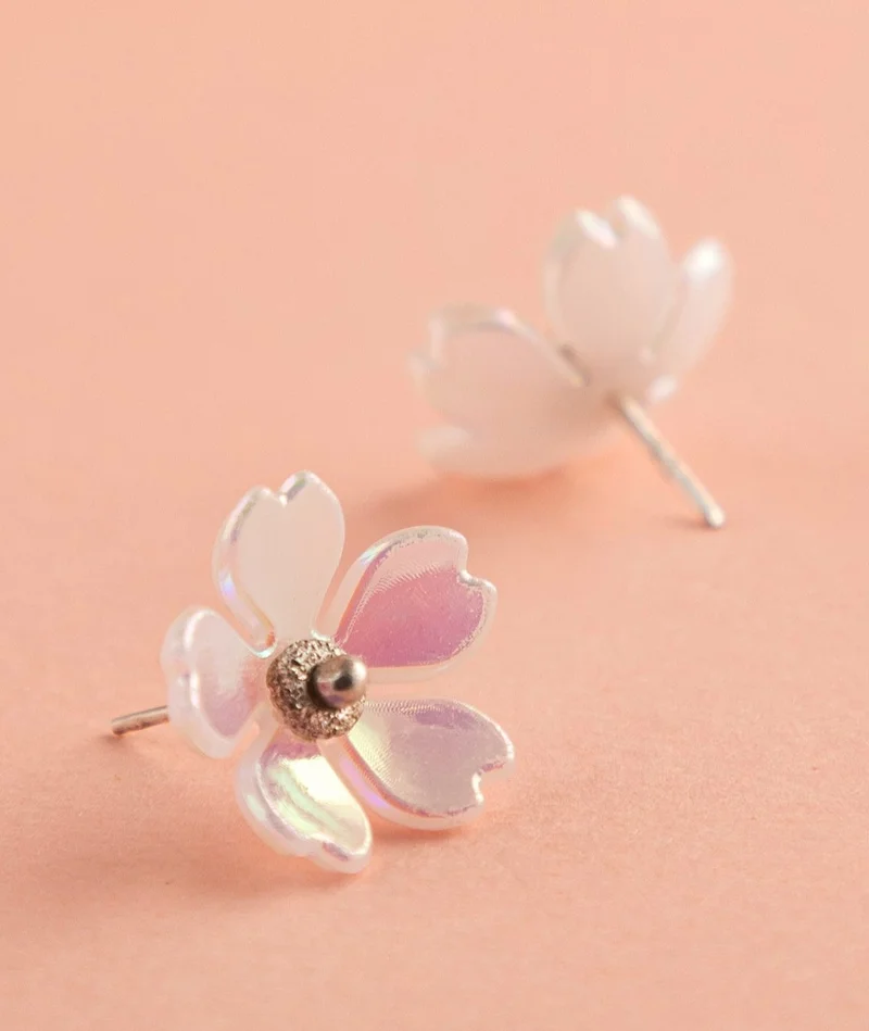 Minza  Minza “Garden” Women’s Silver Earrings, Sterling Silver 925 & Natural Shell Flower, Stud Earrings for Women, Minimalist Handmade Jewelry for Casual & Special Occasion. for Women | Best Price UAE