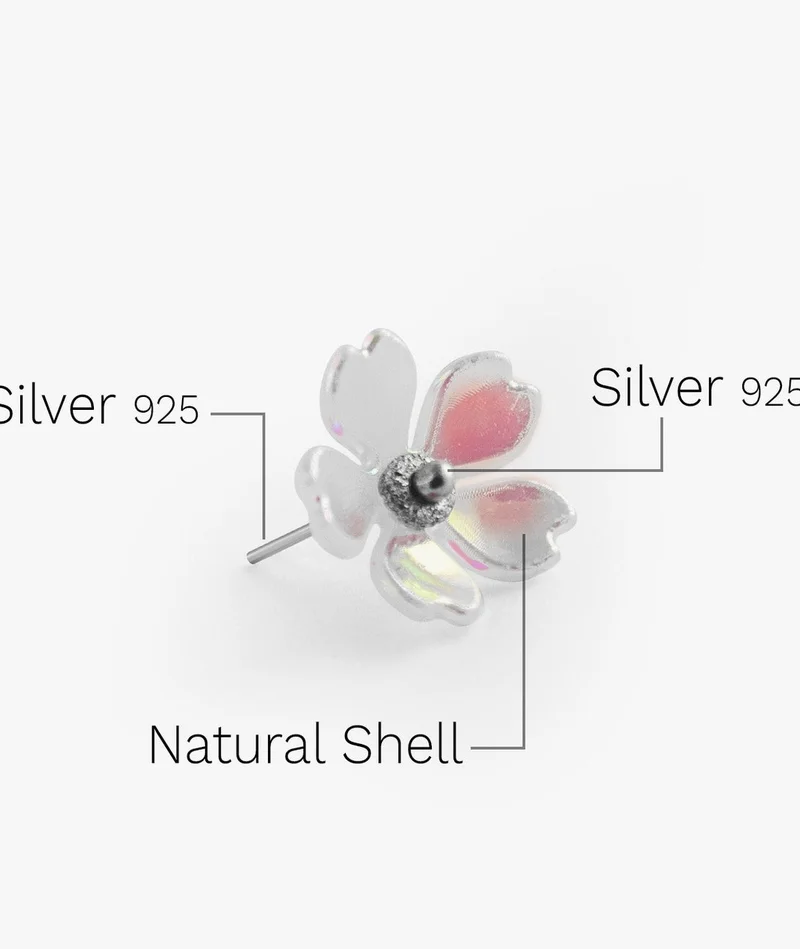 Minza  Minza “Garden” Women’s Silver Earrings, Sterling Silver 925 & Natural Shell Flower, Stud Earrings for Women, Minimalist Handmade Jewelry for Casual & Special Occasion. for Women | Best Price UAE
