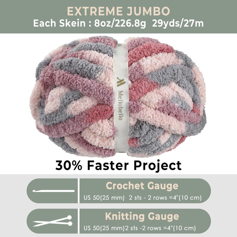 mellobello Jumbo Chunky Yarn for Hand Knitting - Super Thick Chenille Chunky Yarn for Crocheting - Extra Soft Bulky Fluffy Blanket Big Yarns 8 Jumbo Pack (27yds,8 oz Each Skein) - Image 3