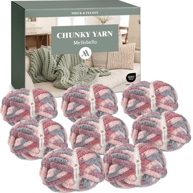 mellobello Jumbo Chunky Yarn for Hand Knitting - Super Thick Chenille Chunky Yarn for Crocheting - Extra Soft Bulky Fluffy Blanket Big Yarns 8 Jumbo Pack (27yds,8 oz Each Skein) - Image 1