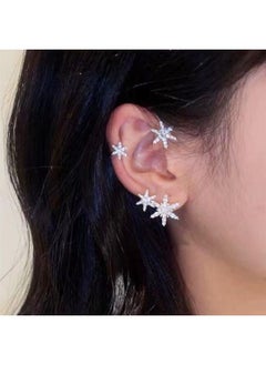 1 Pair Zircon Star Ear Cuff Earrings Rhinestone Wrap Crawler Climber Hook Earrings Non Pierced Cartilage Ear Clips Wrap Around Fairy Earrings for Women Teen Girls(gold)