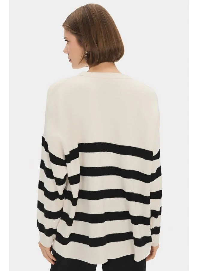 JUNE June Striped Loose Fit Knitwear Sweater Black - White