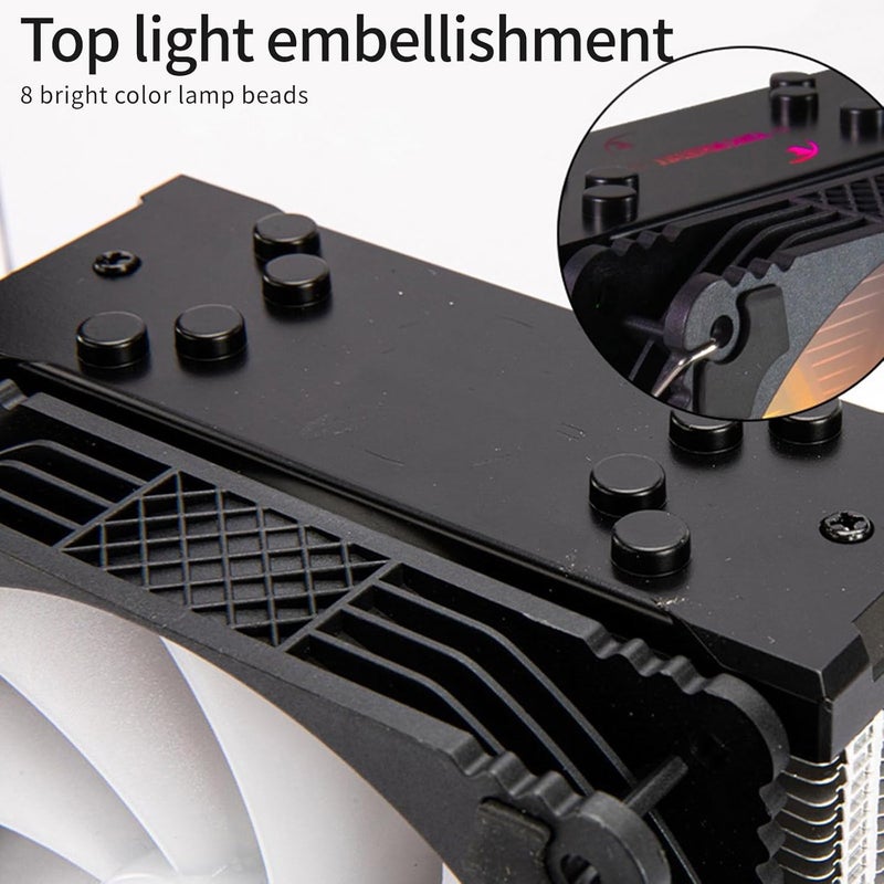 Intelligent Cooling Fan 4Pin Color LED Fan Metal CPU Air Wide Compatibility Quiet Operating Copper Tube - Image 3
