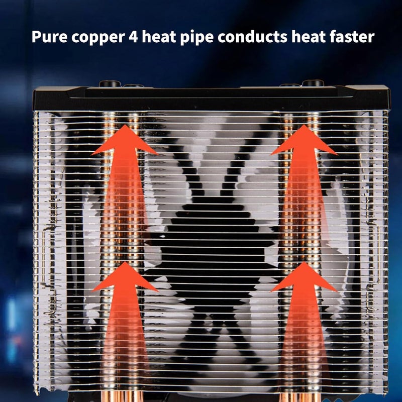 Intelligent Cooling Fan 4Pin Color LED Fan Metal CPU Air Wide Compatibility Quiet Operating Copper Tube - Image 5