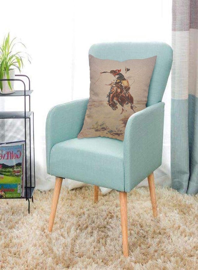 AOYEGO Western Cow Throw Pillow Cover Tame Horse Sand Desert Ride Vivid Oil Painting Running Animal Whip Pillow Case 18x18 Inch Decorative Men Women Room Cushion Cover for Home Couch Bed - Image 2