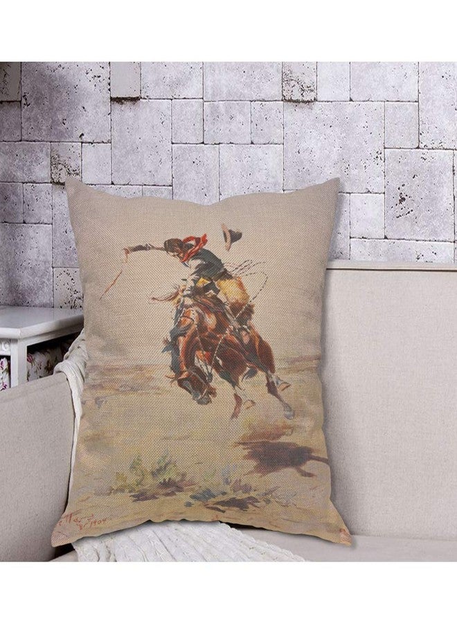 AOYEGO Western Cow Throw Pillow Cover Tame Horse Sand Desert Ride Vivid Oil Painting Running Animal Whip Pillow Case 18x18 Inch Decorative Men Women Room Cushion Cover for Home Couch Bed - Image 3