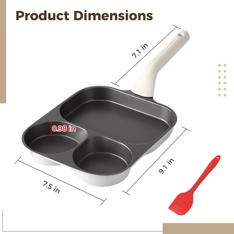 Aluminum Alloy 3-in-1 Frying Pan, Nonstick Divided Skillet with Spatula and Brush, Pancake Omelette Pan - Image 2