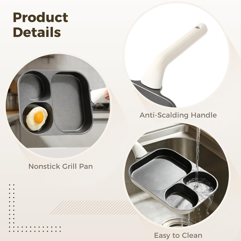 Aluminum Alloy 3-in-1 Frying Pan, Nonstick Divided Skillet with Spatula and Brush, Pancake Omelette Pan - Image 3