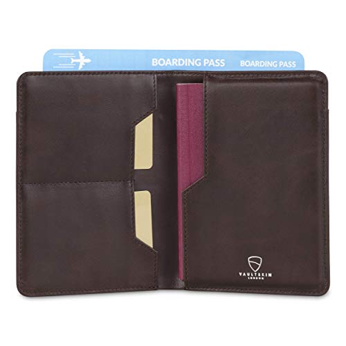 Vaultskin Leather Passport Holder Slim RFID Blocking Travel Wallet for Men and Women Fits Passport Credit Cards ID Cash Passport Cover Ideal Travel Accessories with Gift Box Brown Kensington - Image 3