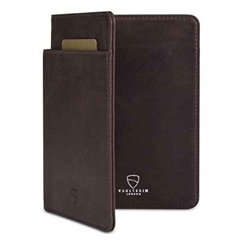 Vaultskin Leather Passport Holder Slim RFID Blocking Travel Wallet for Men and Women Fits Passport Credit Cards ID Cash Passport Cover Ideal Travel Accessories with Gift Box Brown Kensington - Image 1