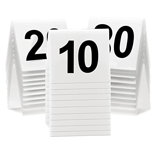 BetterJonny 30 Pieces Acrylic Tent Table Numbers, BetterJonny Number 1-30 White and Black 5.5 * 6.3cm Double Sided Numbered Freestanding Table Tent Numbers for Wedding Party and Events - Image 1